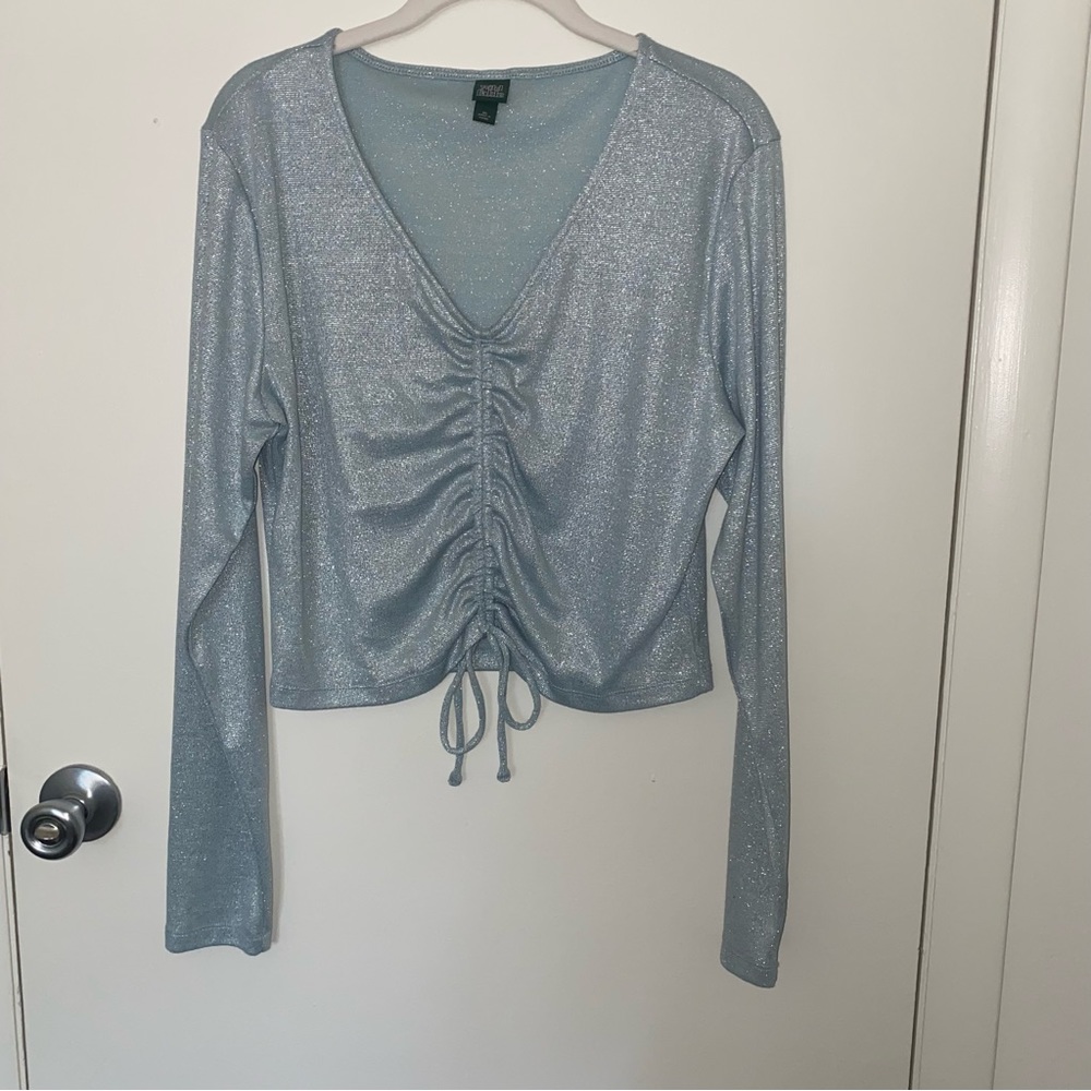 Wild Fable Blue Shimmer Scrunch Long Sleeve Crop Top - XL